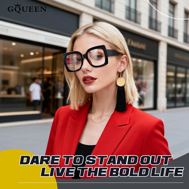 GQUEEN Oversized Fake Glasses Women Men Retro Thick Big Square Frame Clear Lens UV400 Protection Fashion Eyeglasses - Image 2